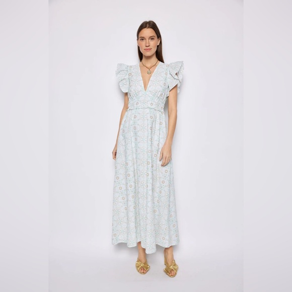 Sail to Sable Dresses & Skirts - Sail to Sable Light Blue Floral Maxi Dress with Ruffle Shoulders